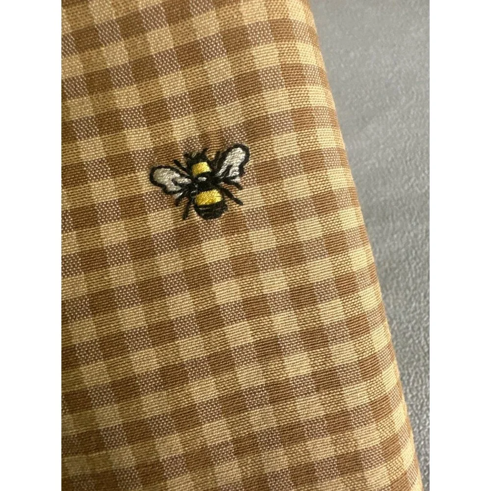 French Country Cloth Napkin Embroider Bee Micro Checked Bread Liner Square 3 Lot